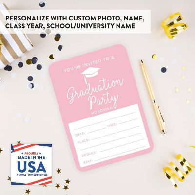 24 Graduation Invitations Pink Image 1