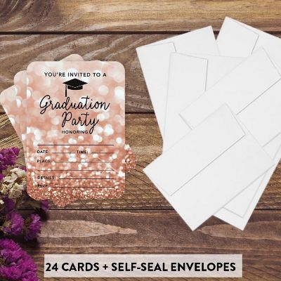 24 Graduation Invitations Rose Glitter Image 1