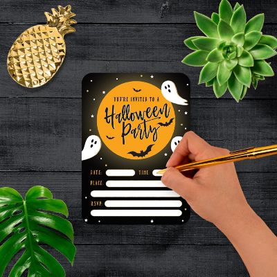24 Halloween Invitations Party Ghost/Bat Image 1