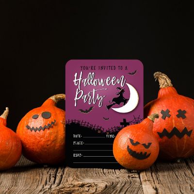 24 Halloween Invitations Purple Witch Image 2