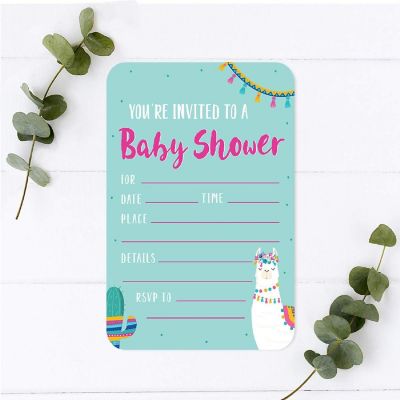 24 Llama/Cactus Baby Shower Invitations Image 1