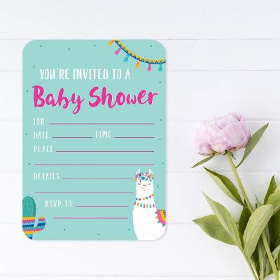 24 Llama/Cactus Baby Shower Invitations Image 2