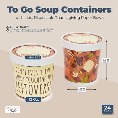 24 Pack Thanksgiving Leftover Containers with Lids, 12 oz Kraft Paper To-Go Cups, Fall Food Containers for Soups Image 1
