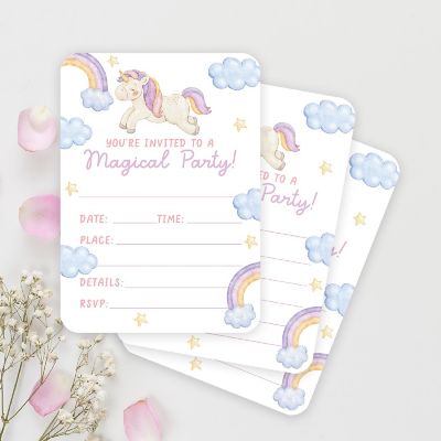 24 Pastel Unicorn Birthday Invitations Image 1