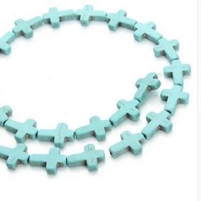 24 Pcs Turquoise Howlite Cross Beads Image 1