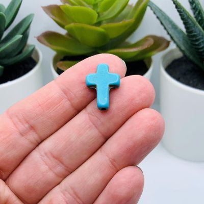 24 Pcs Turquoise Howlite Cross Beads Image 1