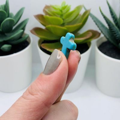 24 Pcs Turquoise Howlite Cross Beads Image 2