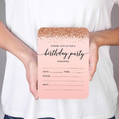 24 Rose Gold Invitations Birthday Party Image 1