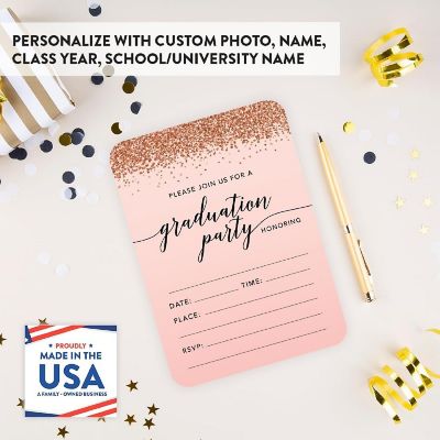24 Rose Gold Invitations Graduation Image 1