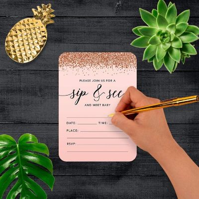 24 Rose Gold Invitations Sip and See Image 2