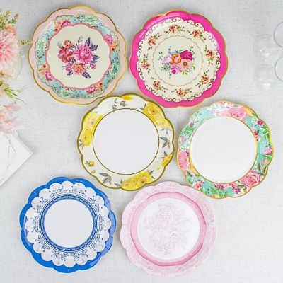 24 Round 9 in Assorted Floral Disposable Paper Plates Image 1