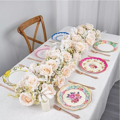 24 Round 9 in Assorted Floral Disposable Paper Plates Image 2