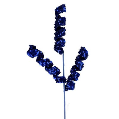 24" Sequin &amp; Velvet Curly Spray: Midnight Blue Image 1