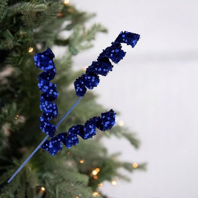 24" Sequin &amp; Velvet Curly Spray: Midnight Blue Image 2
