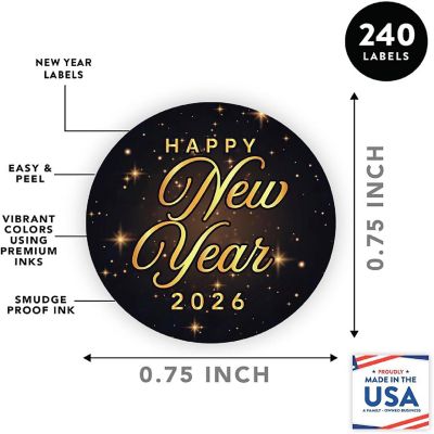 240 Pack Black &amp; Gold NYE Labels Image 3