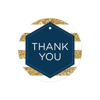 24PC Navy Blue Hexagon/White Thank You Image 1