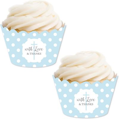 24Pcs Blue/Gray Baptism Cupcake Wrappers Image 1
