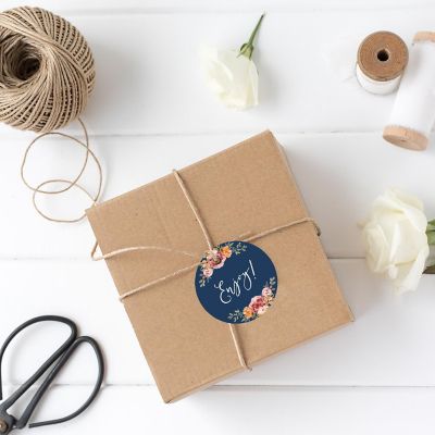 24PK Enjoy Floral Navy Circle Gift Tags Image 1