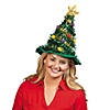 25 1/2" x 14" Tinsel Christmas Tree-Shaped Green & Gold Felt Hat Image 1