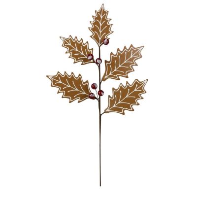 25" Gingerbread Holly Leaf Spray Image 1