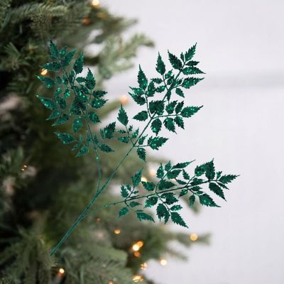 25" Glitter Fern Spray: Hunter Green Image 3
