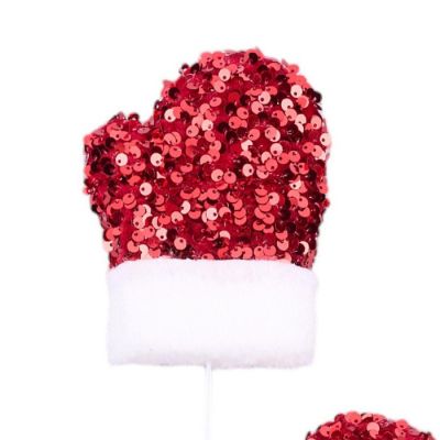 25" Sequin Santa Mitten Spray: Red Image 1
