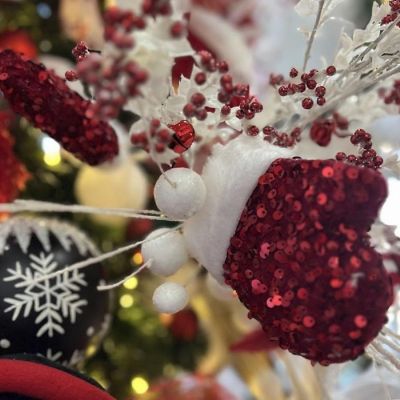 25" Sequin Santa Mitten Spray: Red Image 3