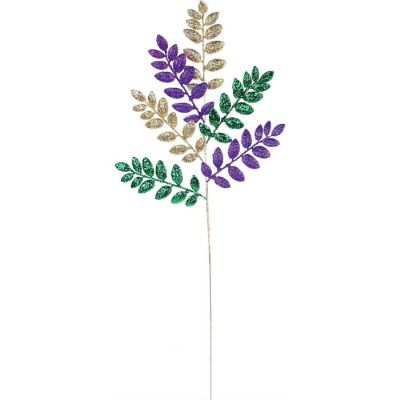 26" Glitter Leaf Spray: Mardi Gras Image 1