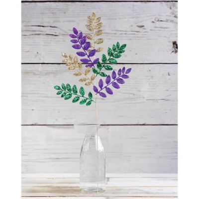 26" Glitter Leaf Spray: Mardi Gras Image 1