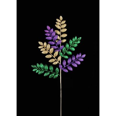 26" Glitter Leaf Spray: Mardi Gras Image 2