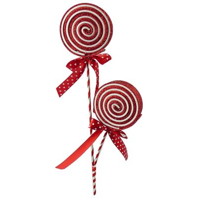 27" Glitter Lollipop Spray: Red &amp; White Image 1