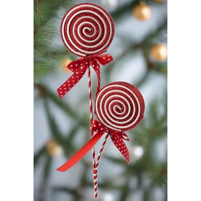 27" Glitter Lollipop Spray: Red &amp; White Image 2
