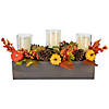 27" Pumpkin  Berry and Pine Cone Fall Harvest Triple Pillar Candle Holder Image 1
