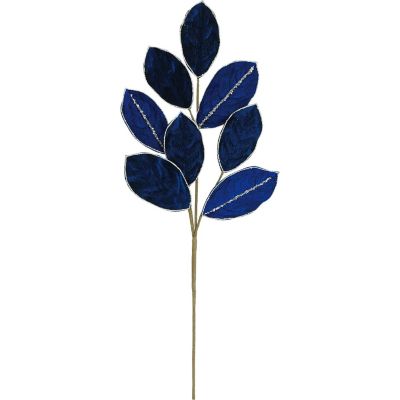 27" Velvet Magnolia Leaf Spray: Navy Blue Image 1