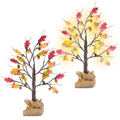 2Pcs 2FT Artificial Lighted Maple Tree With 24Pcs Warm White LED Beads 6Hrs Timer Battery Powered Artificial Fall Tree Image 1