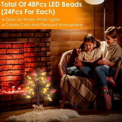 2Pcs 2FT Artificial Lighted Maple Tree With 24Pcs Warm White LED Beads 6Hrs Timer Battery Powered Artificial Fall Tree Image 2