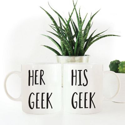 2PK His &amp; Her Geek Ceramic Coffee Mugs Image 1