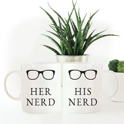 2PK His &amp; Her Nerd Ceramic Coffee Mugs Image 1