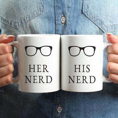 2PK His &amp; Her Nerd Ceramic Coffee Mugs Image 1