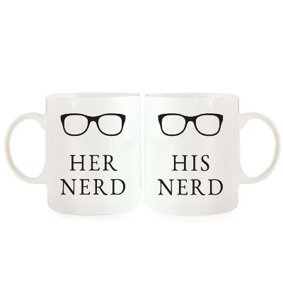 2PK His &amp; Her Nerd Ceramic Coffee Mugs Image 2