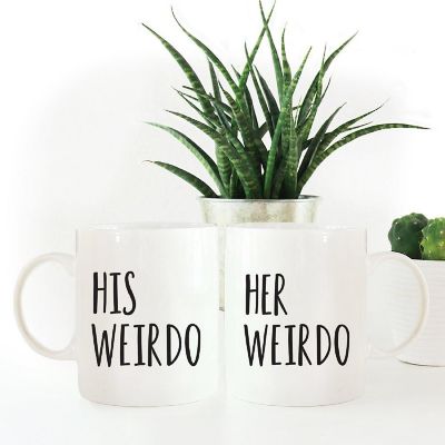 2PK His &amp; Her Weirdo Ceramic Coffee Mugs Image 1