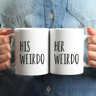 2PK His &amp; Her Weirdo Ceramic Coffee Mugs Image 1