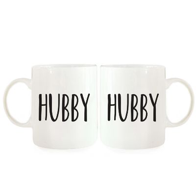 2PK Hubby &amp; Hubby Ceramic Coffee Mug Set Image 2