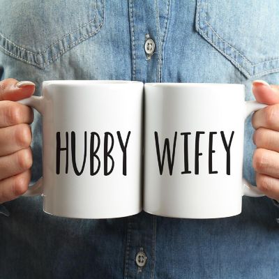 2PK Hubby &amp; Wifey Ceramic Coffee Mug Set Image 1