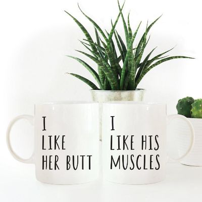 2PK I Like Her Butt &amp; His Muscles Mugs Image 1