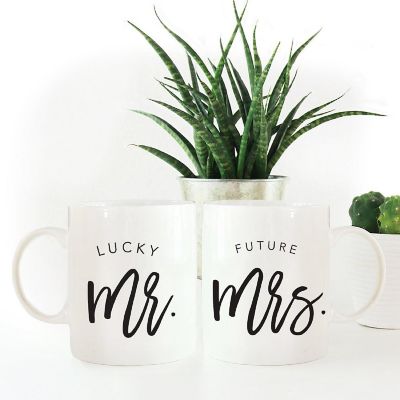 2PK Lucky Mr. &amp; Future Mrs. Coffee Mugs Image 1