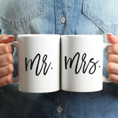 2PK Mr. &amp; Mrs. Script Coffee Mug Set Image 1