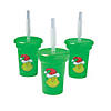 3 1/2" 6 oz. Mini Dr. Seuss&#8482; The Grinch Reusable Plastic Cups with Lids & Straws - 12 Ct. Image 1