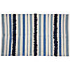 3.5' x 2.25' Blue  Cream and Black Striped Handloom Woven Outdoor Accent Throw Rug Image 1