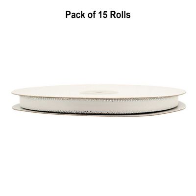 3/8"x50 yard White Satin Gift Ribbon with Silver Edge Image 1